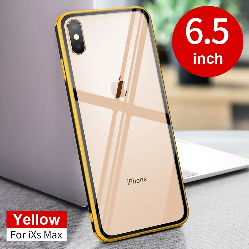 Yellow Модный чехол для iPhone 7 8 Plus X XS Max, мягкий силиконовый бампер, закаленное стекло, задняя крышка для iPhone 6 6s Plus XR, чехол - Цвет: Yellow