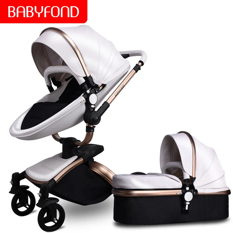 Babyfond Роскошная детская коляска 3 в 1, модная коляска с поворотом на 360 градусов, двусторонняя коляска из полиуретана и алюминиевого сплава, Золотая рама, детская коляска - Цвет: white 2 in 1