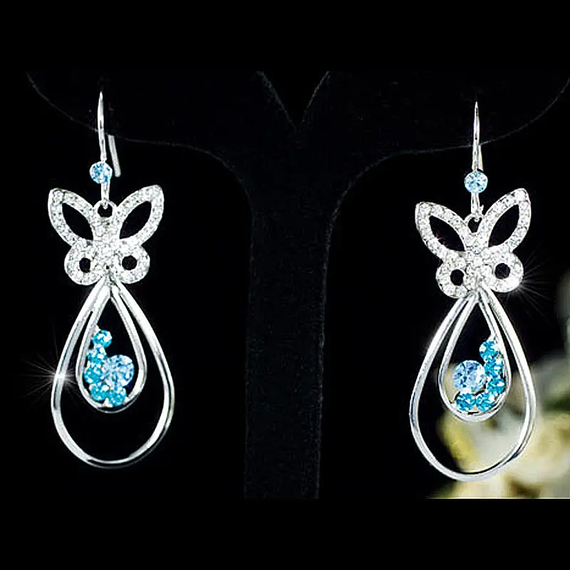 Серьги CSE307 с павлином и синими бабочками из кубического циркония|earrings platinum|earring