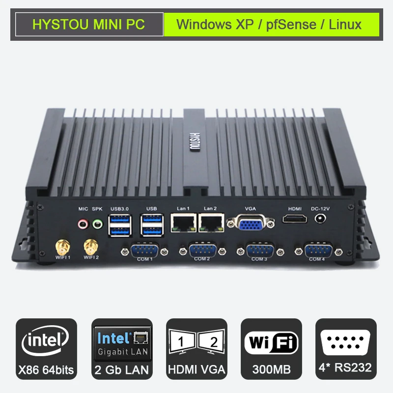 Hystou безвентиляторный мини-ПК Core i5 3317U pfsense брандмауэр ПК Windows Linux 2 LAN Intel NICs VGA RS232 1007u