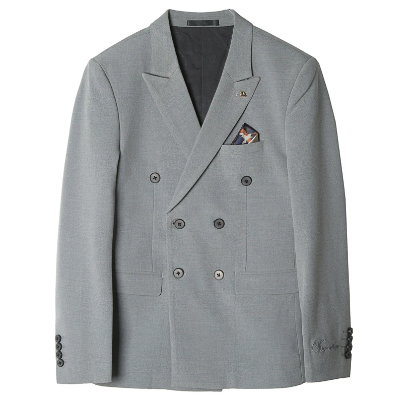 Новинка 2019 мужской весенний двубортный костюм с украшением Молодежный трендовый