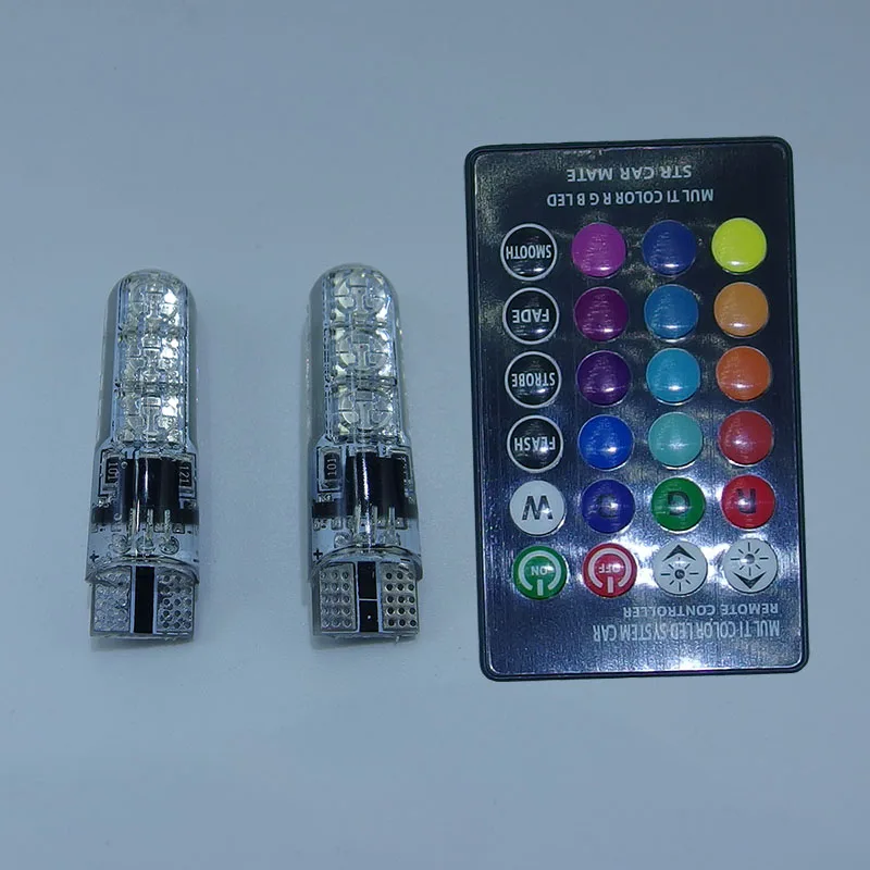 T10 W5W Светодиодная Лампа 194 168 6SMD 5050 RGB многоцветная клиновидная Стробоскопическая