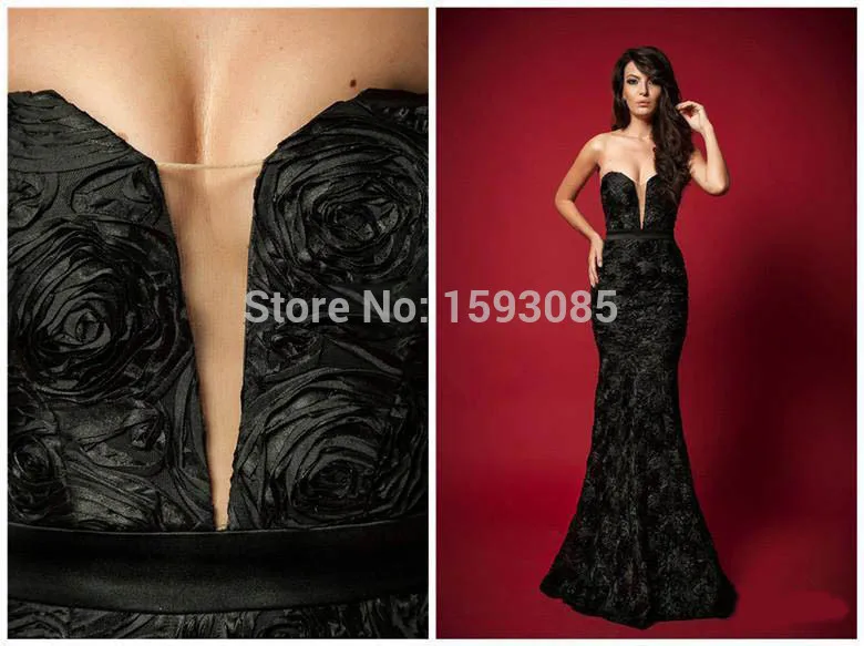 New Style Elegant Sexy Low Back Black Lace Flowers Sweetheart Mermaid Prom Dress Fashion 2014 Free Shipping | Свадьбы и торжества