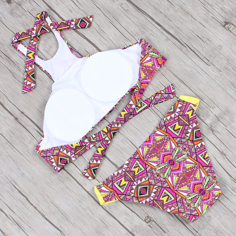 Женский купальник-бикини с высокой горловиной пуш-ап купальник в стиле ретро