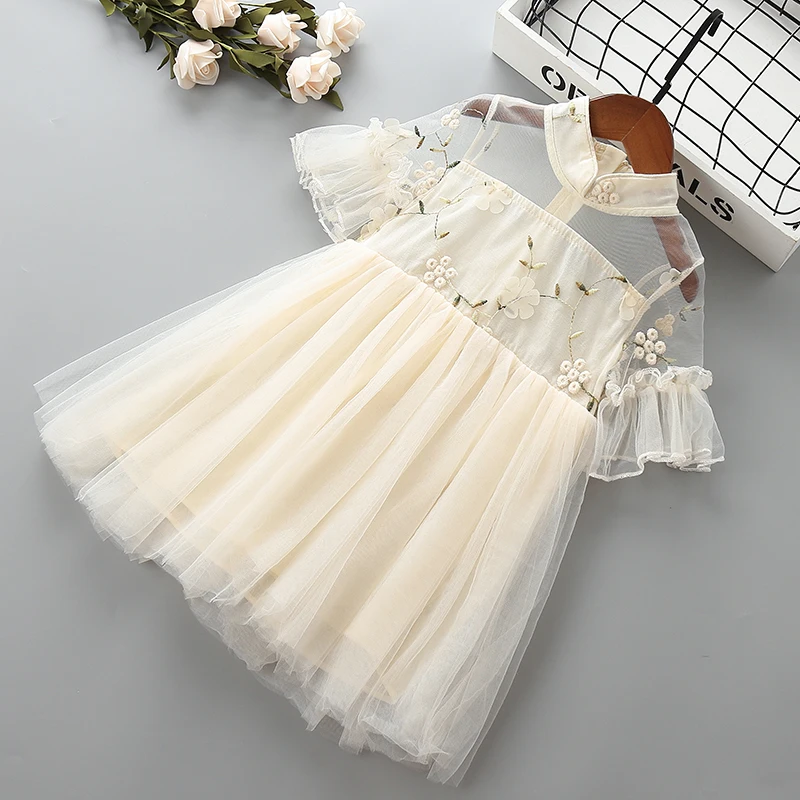 2-7 years High quality girl dress 2019 new summer chinese lace solid kid children clothing party formal princess | Детская одежда и