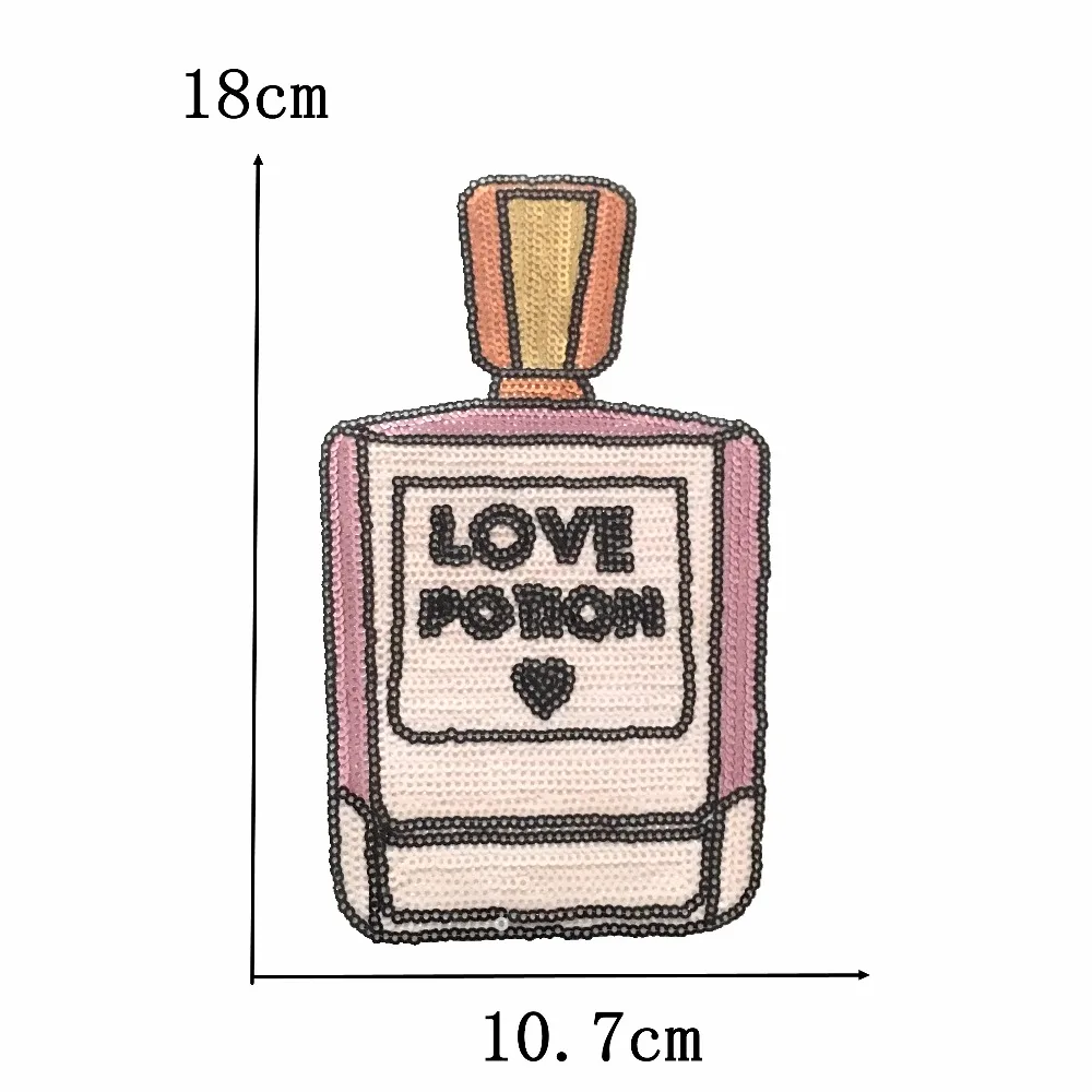 Pink Perfume Bottle Patches Iron on Sequin Patch for Clothes DIY Motif Appliques Cloth Patch Sewing accessory Patchwork badges