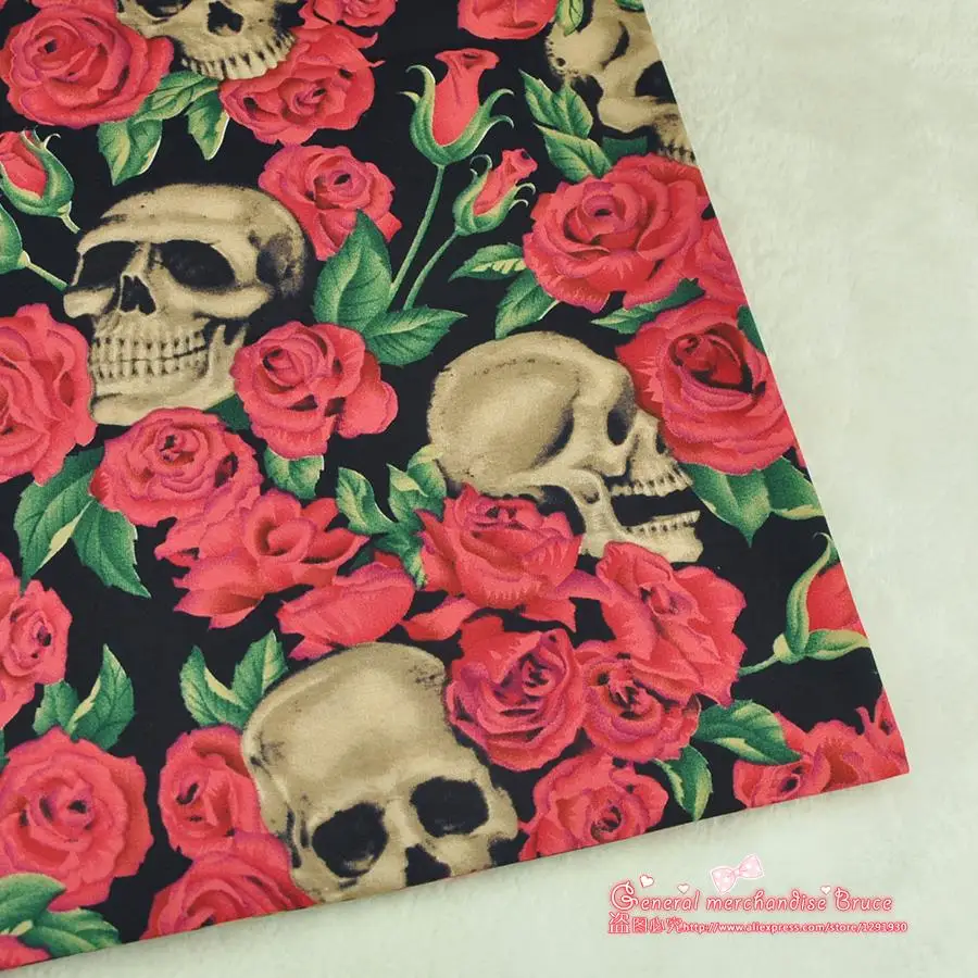 2015 New ! 1 Pieces/lot 50*140cm Assorted 100% Cotton Fabric Black Series Skull Rose Patchwork Quilts Tilda Cloth | Дом и сад