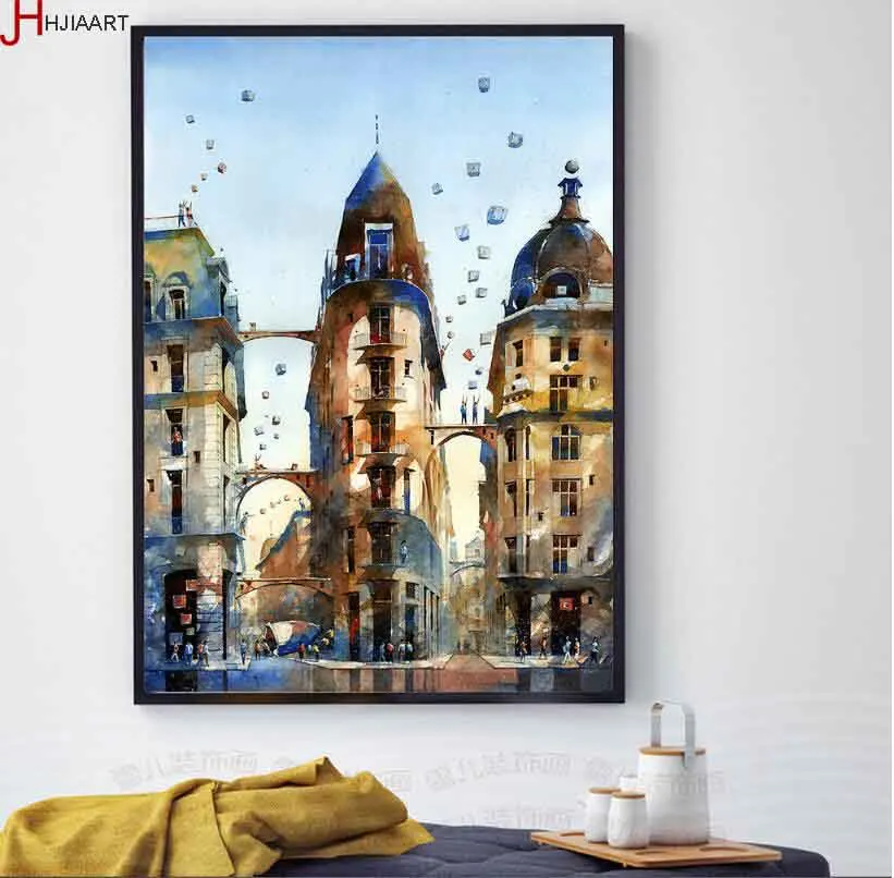 Nordic Watercolor Vintage Building Decor Painting on Canvas Fashion Unframed 3 Panels Home Decoration Wall Art Prints | Дом и сад