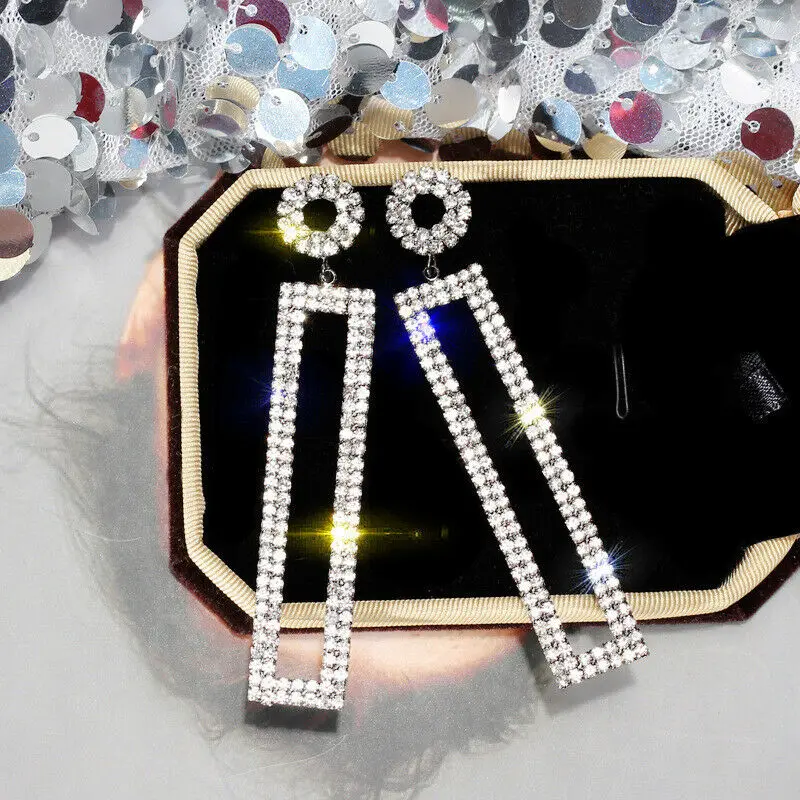 Серьги кольца CiNily длинные прозрачные с кубическим цирконием круглые