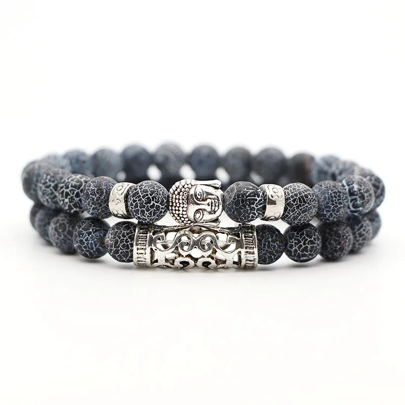 Чистый золотой цвет 2pcs set Black Lava Stone Prayer Beads Buddha Men Bead Bracelet Beaded Bracelets for Women and Mens Pulseras Masculina - Окраска металла: Чистый золотой цвет