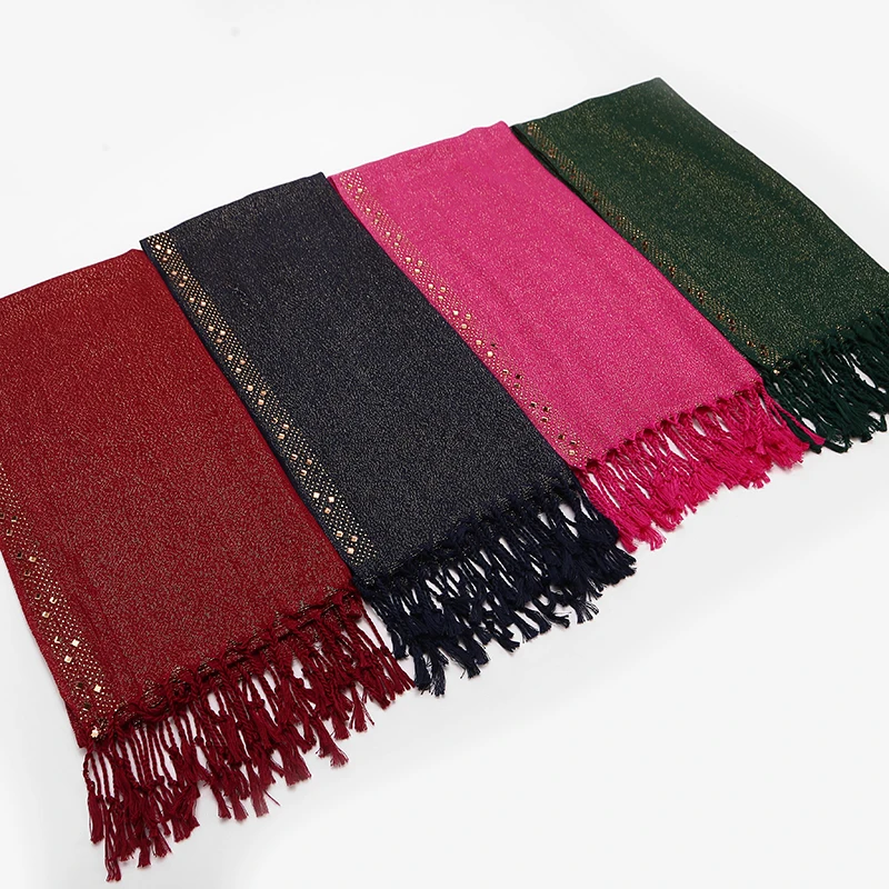 

Лидер продаж, женские блестящие однотонные шали с люрексом, ободок на голову, блестящие бриллиантовые хиджабы, Осенние мусульманские шарфы/...