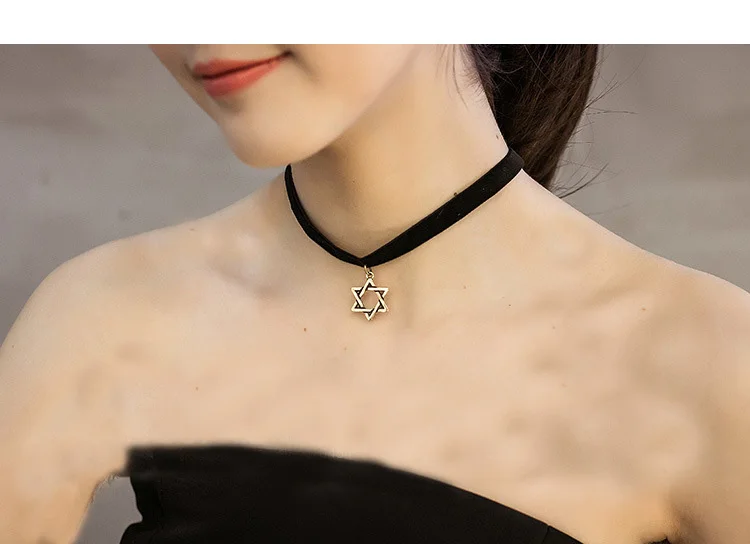 Женское ожерелье с подвеской в стиле Харадзюку Звезда Давида черное бархатное