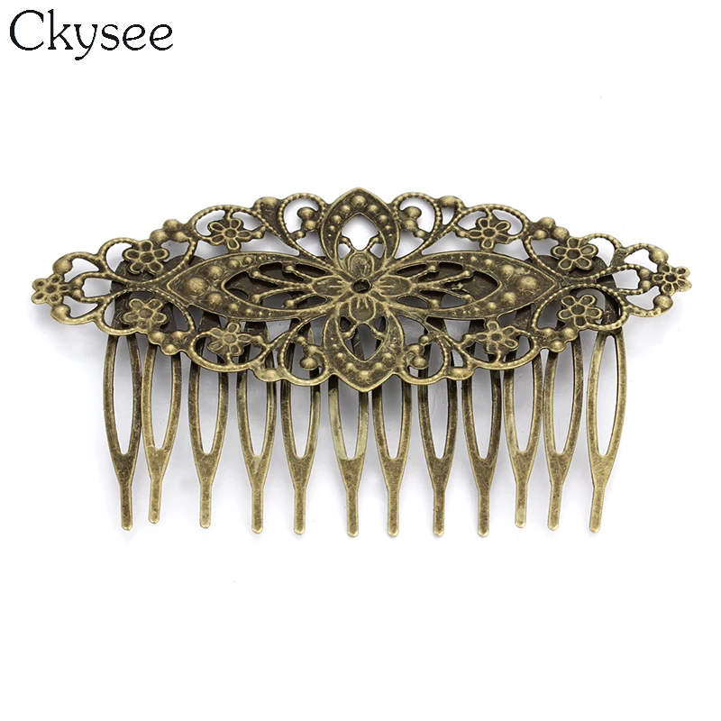 Ckysee 10Pcs/lot Vintage 12 Teeth Flower Hair Clips Pins Hollow Metal Antique Bronze Hairclips For Women Accessories | Украшения и