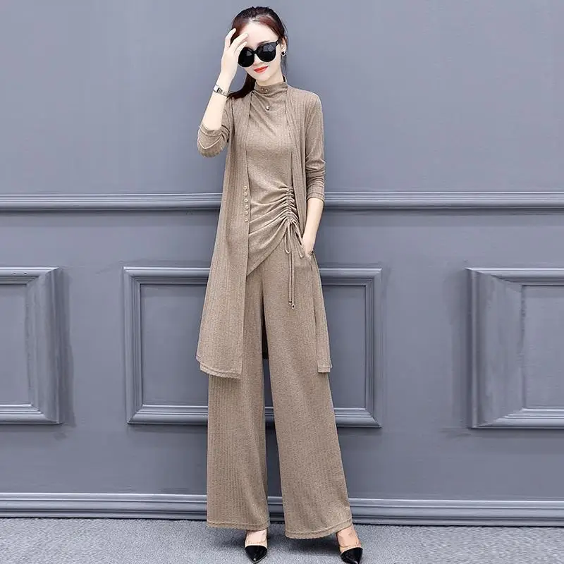 Женский трикотажный комплект одежды длинный жилет и брюки с широкими штанинами