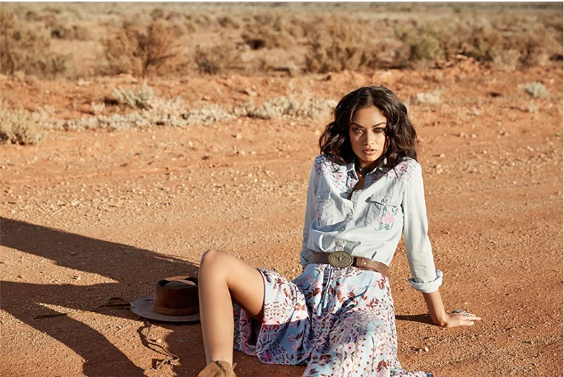 Boho chic women summer Hippie beach skirt Mesh stitching cute floral printed Bohemian long maxi skirt female oversize