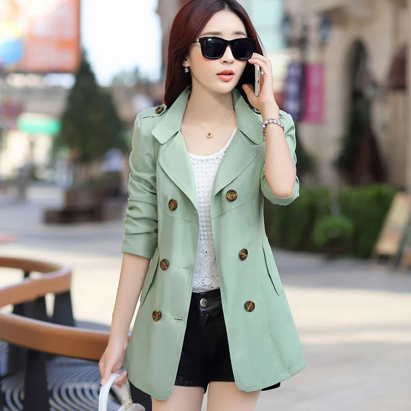 Новый весенний женский короткий Тренч модная двубортная ветровка пальто тонкая