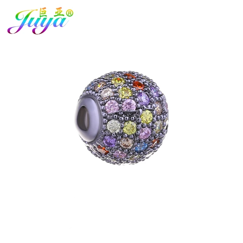 10mm Black Colorful Juya DIY ювелирные изделия металлические бусины микро паве циркон 10 мм Starburst круглый шар бусины для женщин мужские украшения из бисера Изготовление - Цвет: 10mm Black Colorful