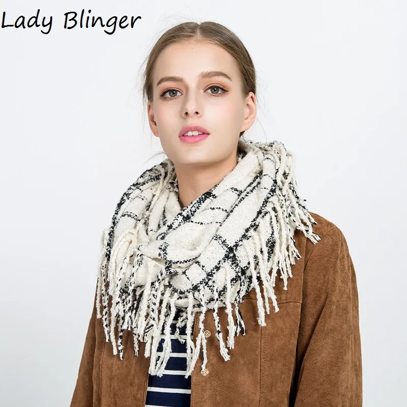 Леди Блингер новые бесконечные шарфы-кольца в клетку с кисточками, теплые зимние, многоколорные из хлопка для женщин, в осеннем стиле модного кольца.