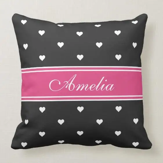 Элегантный ярко розовый черный персонализированный Чехол для подушки с именем