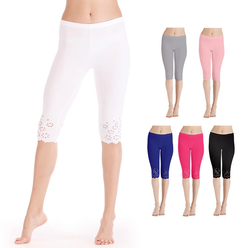 Летние женские лосины обтягивающие штаны короткие леггинсы вязаные Jegging