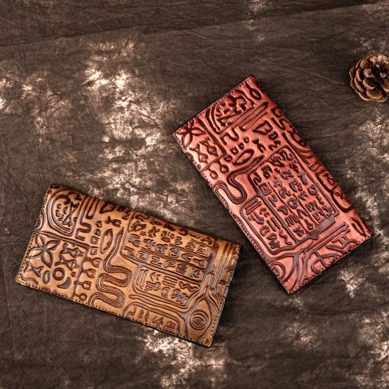 

Genuine Leather Women Long Wallet Card Holder Vintage Style Embossed Female Money Coin Pocket Bifold Purse Clutch Handy Bags