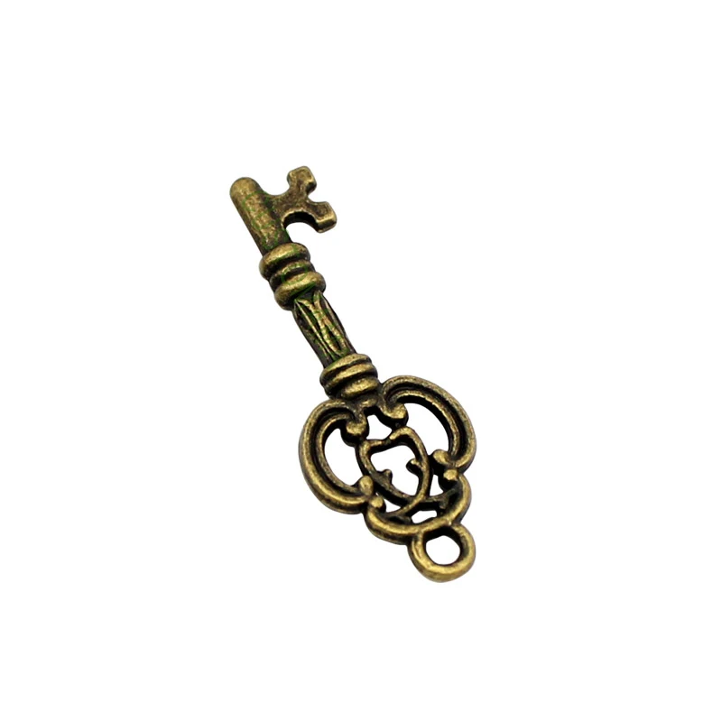 

100pcs-Antique Bronze Filigree Flower Key charm pendant 27x10mm