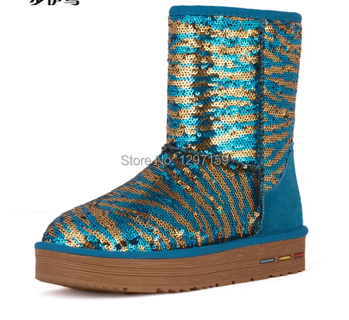 2015 Winter New Australia quality Women shoes Sequined Cloth waterproof boots calf-high rain first walk winter Boots snow | Обувь