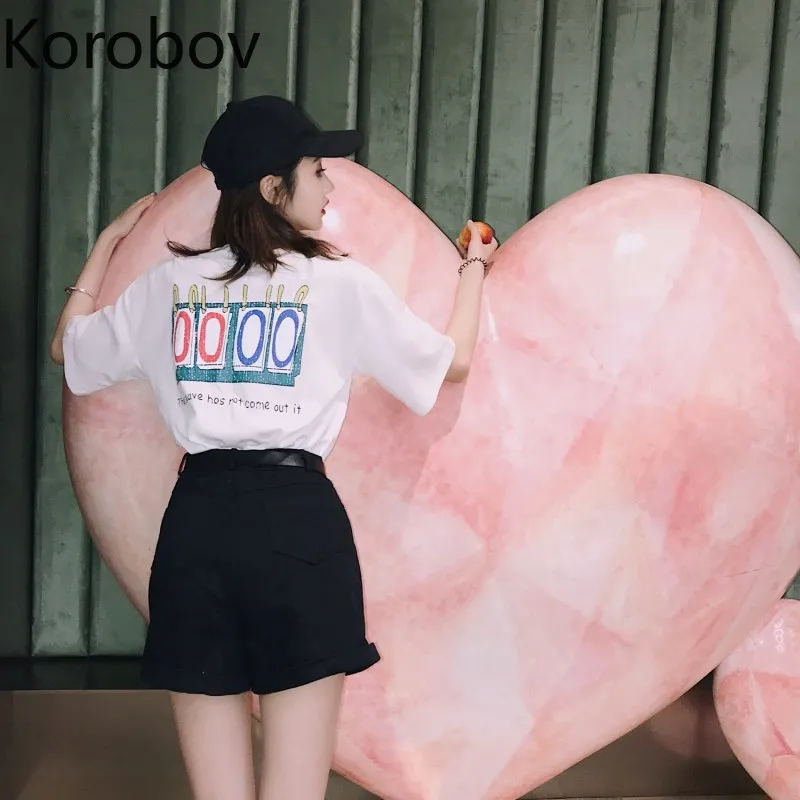 Korobov/Новое поступление летние женские футболки с коротким рукавом Корейская