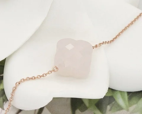 Light pink Модные ювелирные изделия кристалл счастливый Четырехлистный Клевер розовое золото браслет для женщин подарок 10 цветов - Окраска металла: Light pink