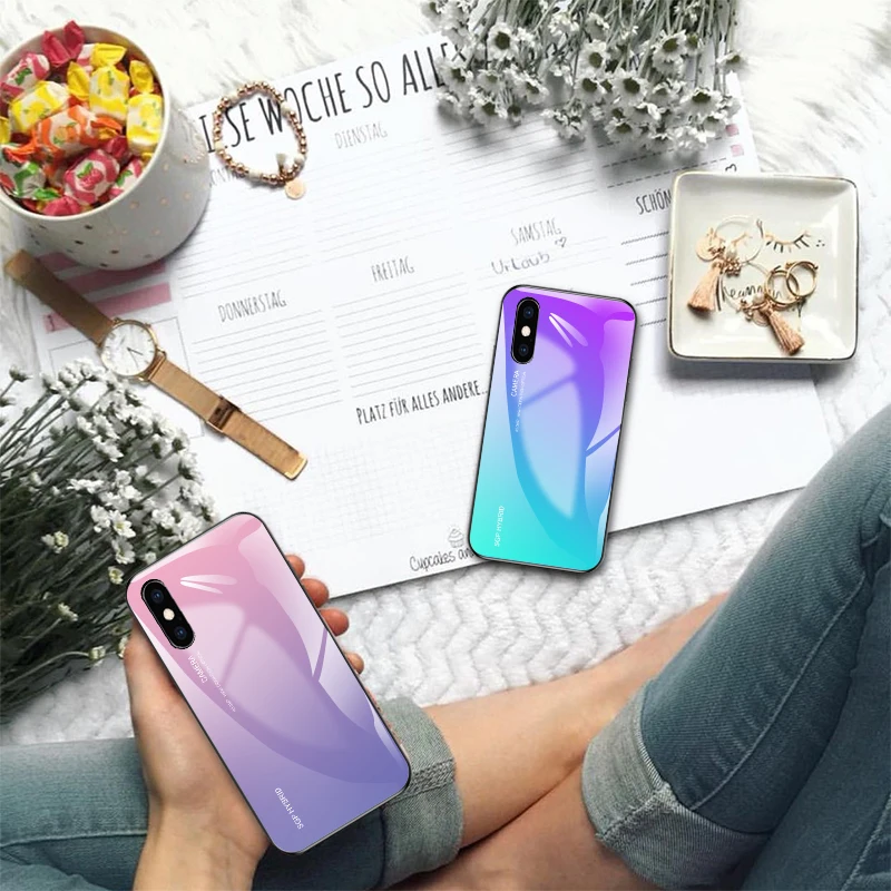 Градиентный чехол для iPhone X, XS, Max, XR, защитный чехол, aphone 6, 6 s, 5, 5S, 7, 8 Plus, aifion, 10 s, 10r, s6, 7 Plus, 8 Plus, закаленное стекло, оболочка