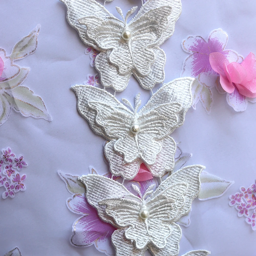 H625 Новинка Бабочка жемчуг кружевная отделка полиэстер свадьба 3D цветок сделай