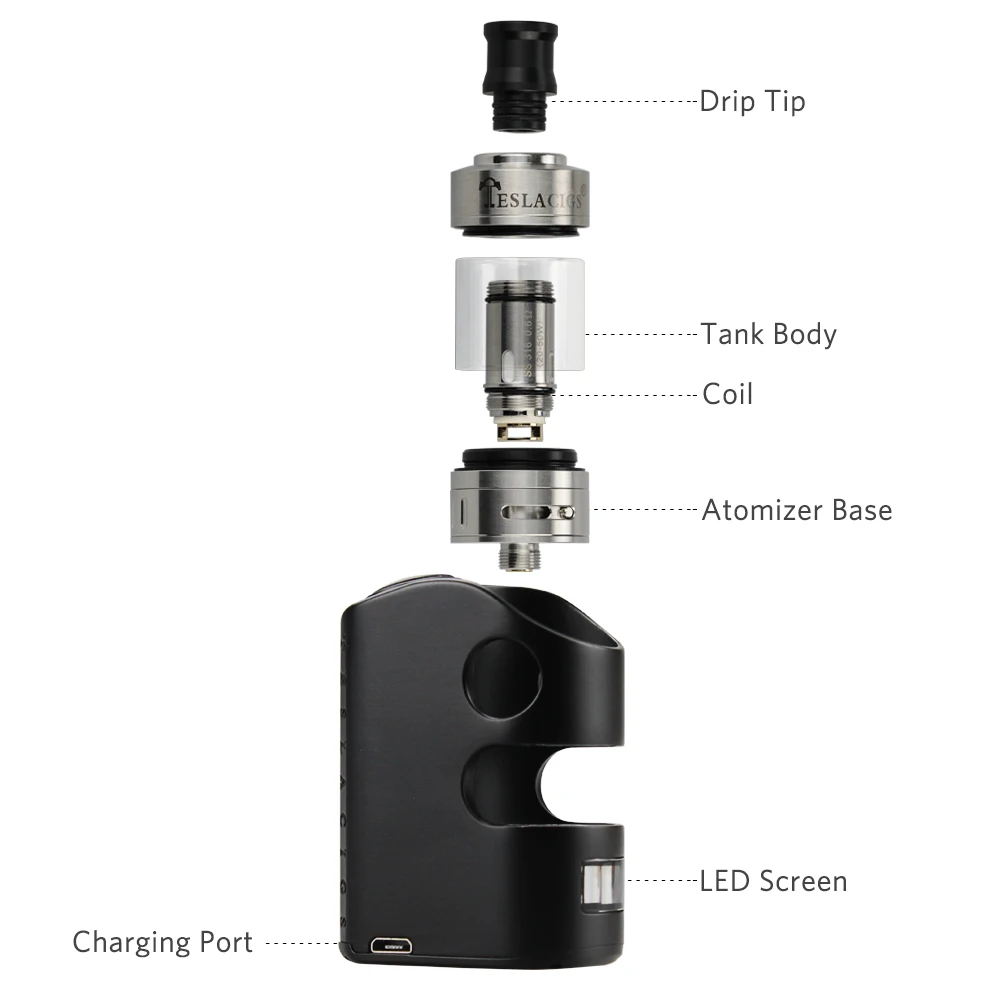 Teslacigs мини поле mod электронная сигарета испаритель VAPE комплект 40 Вт TC LED Экран 18650