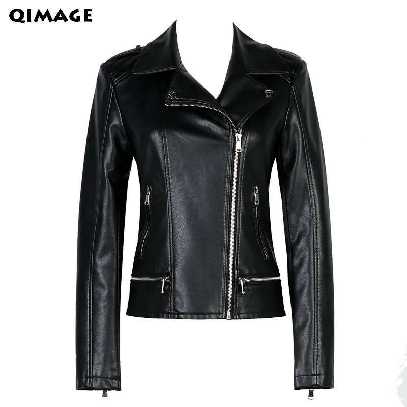 QIMAGE 2017 новая женская мотоциклетная кожаная куртка черная тонкая