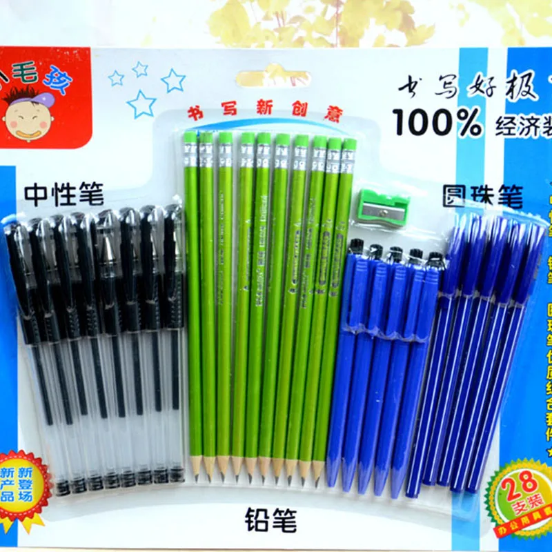 

29pcs/Set Radnom Simple Office School Stationery Set Creative Pencil With Eraser Fashion Ballpoint Pen Gel Pen Sharpener Set