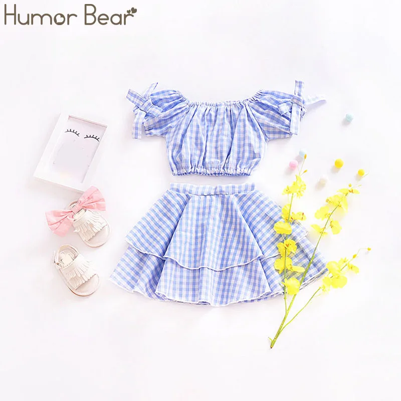 Humor Bear/Новая летняя одежда для малышей модное платье принцессы Топ с пышными рукавами и бантом для девочек+ многоярусные юбки комплект одежды для маленьких девочек