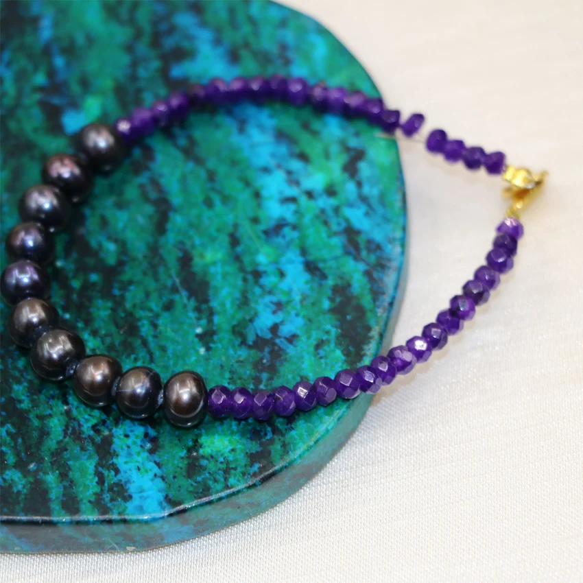 Браслеты из черного натурального пресноводного жемчуга 7 8 мм браслеты в богемном