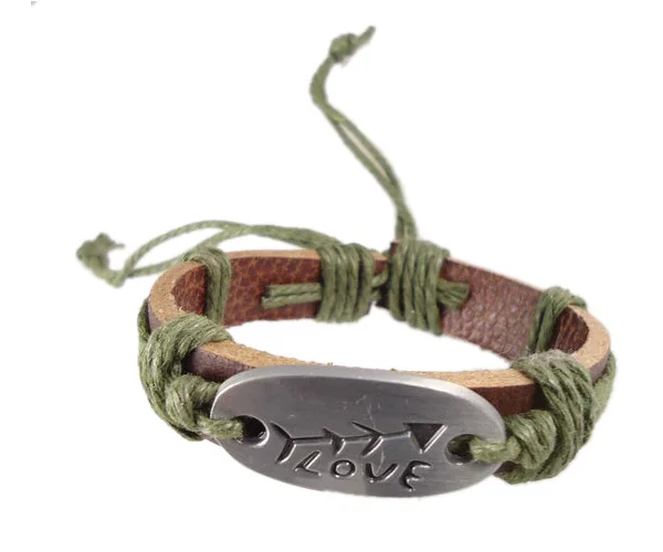 Новая мода сплав Любовь Шарм Рыбная кость пеньковая веревка натуральная кожа