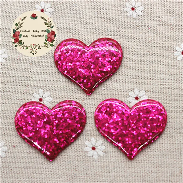 hot pink 10pcs 10 шт. милый Блестящий Кабошон из смолы с плоской задней поверхностью в форме сердца для самостоятельного скрапбукинга, декоративное ремесло, 31*37 мм - Цвет: hot pink 10pcs