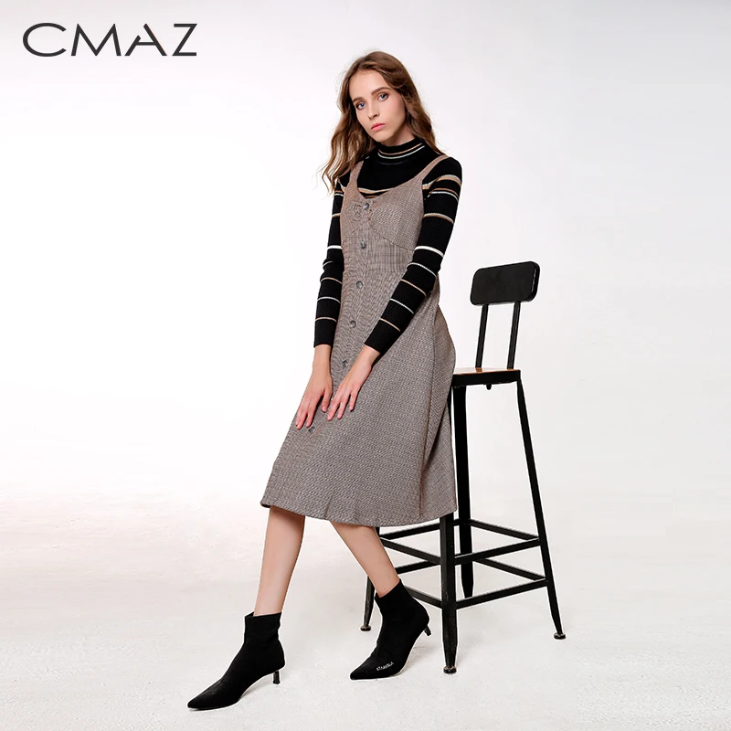 CMAZ Раннее осеннее платье Женский 2019 Осеннее New Edition Тонкий поясной жилет Длинный