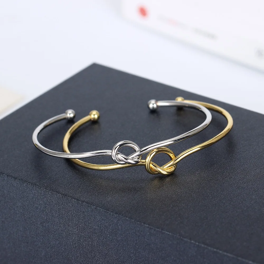 Новый Настоящее позолоченные Open Браслеты Женские Мужские Узел браслет Золотой