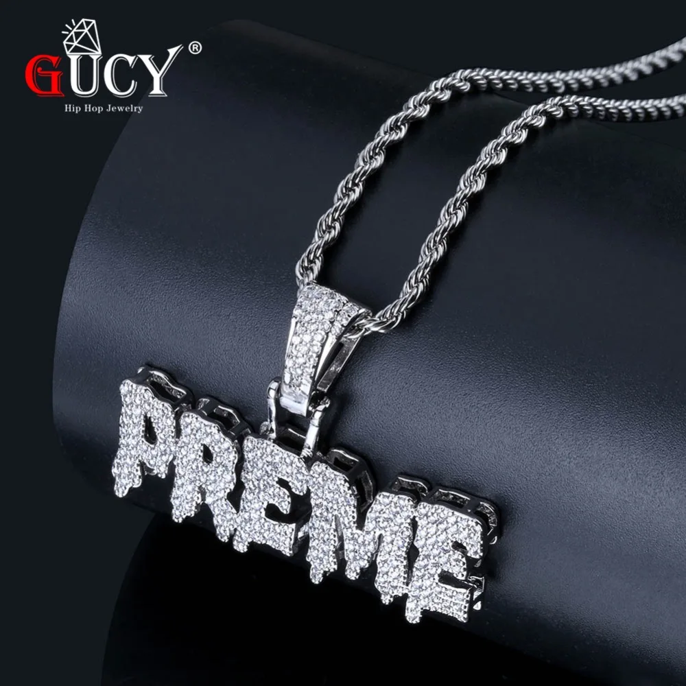 Кулон с надписью GUCY PREME ожерелье из кубинской цепи Майами микрозакрепкой фианита