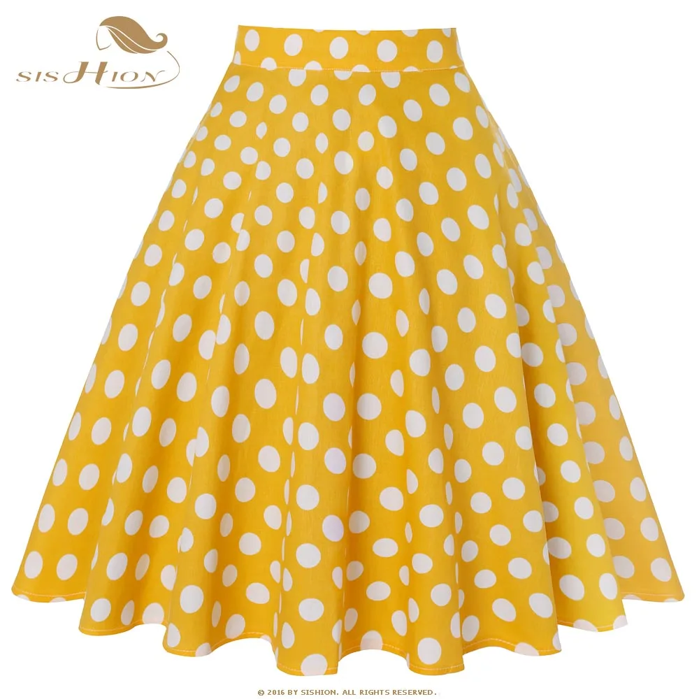 

SISHION Vintage Women Skirt Polka Dot Skirts Womens VD0020 2022 New Cotton High Waist Swing Red Black Yellow Summer Skirt