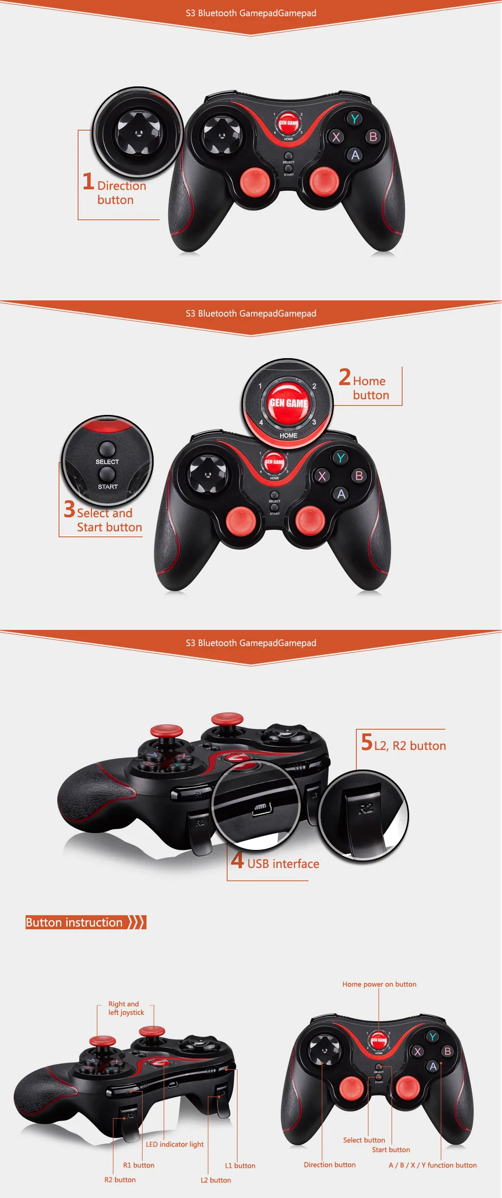 GEN Game S3 беспроводной Bluetooth 3,0 геймпад пульт дистанционного управления джойстик игровой контроллер для ПК Android смартфон
