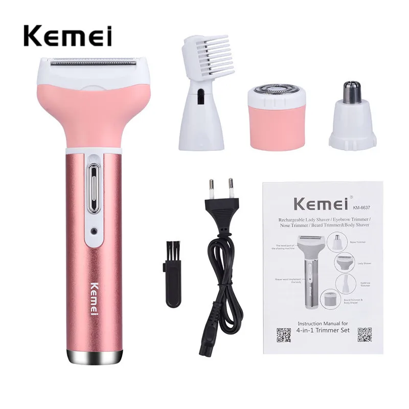 Kemei KM - 6637 4 в 1 перезаряжаемый набор триммеров для бритья тела Многофункциональная
