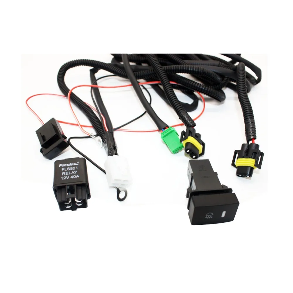 H11 Wiring Harness Sockets Wire Connector Switch + 2 Fog Lights DRL Front Bumper LED Lamp Yellow For LAND ROVER FREELANDER LR2 | Автомобили