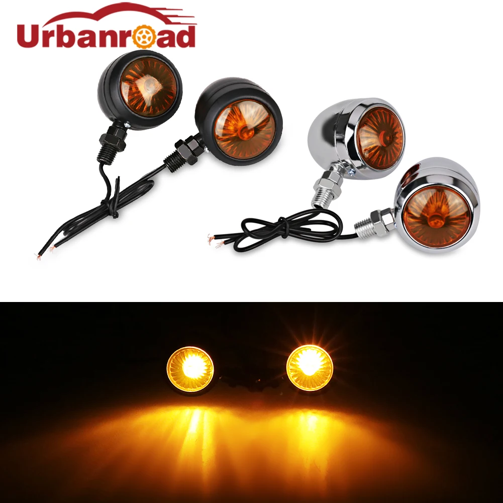 

Urbanroad 4Pcs Amber Black Universal Motorcycle Turn Signals Indicators Bullet Turn Signal Light Lamp Blinkers Scooter Motor