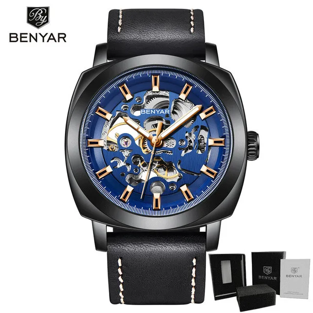 black blue BENYAR новые модные механические мужские часы водонепроницаемые классические Топ брендовые Роскошные автоматические деловые мужские наручные часы Relogio Masculino - Цвет: black blue