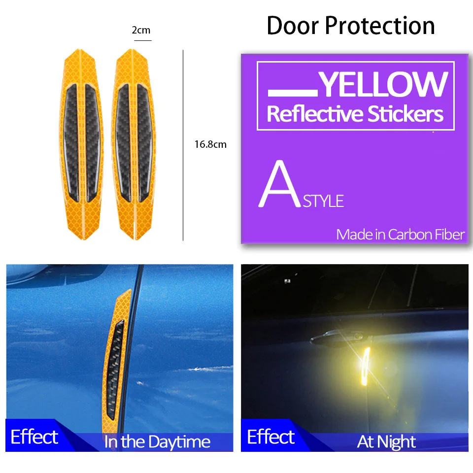 Door Yellow Blcak Автомобильная Светоотражающая полоса из углеродного волокна защитная наклейка для Alfa Romeo 159 Chevrolet Aveo Captiva Ford Focus 3 Fiesta Mondeo Fusion - Название цвета: Door Yellow Blcak