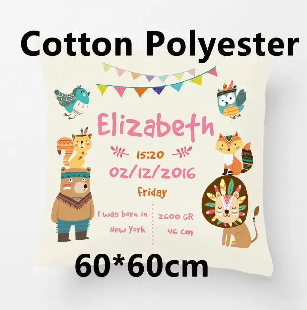 60x60CM-Polyester Подгонянная синяя наволочка для подушки с изображением животных леса, наволочка, милый персонализированный подарок для ребенка от Lvsure - Цвет: 60x60CM-Polyester