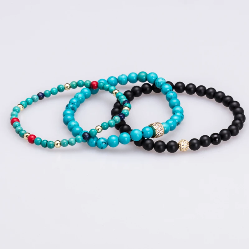 3pcs set Новинка, браслеты-шармы из натурального камня с титановыми стальными золотыми бусинами, браслеты для женщин и мужчин, ювелирные изделия Pulseira Masculina - Окраска металла: 3pcs set